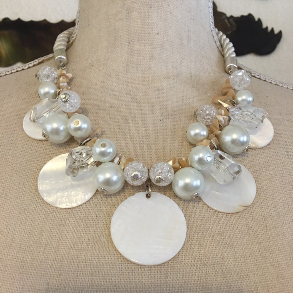 Mother of pearl disc bead twisted satin necklace